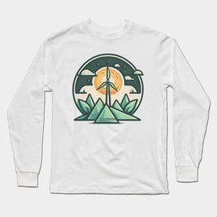 Eco-Friendly Cartoon Wind Turbine Design - Planting Trees One Product at a Time Long Sleeve T-Shirt